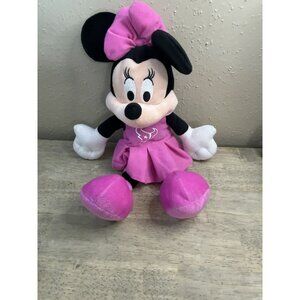Preowned Disney NFL Minnie Mouse Plush 18” Pink Bow & Dress w/Texans Emblem